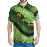 Green Tree Python Snake Print Men's Polo Shirt
