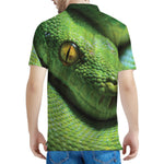 Green Tree Python Snake Print Men's Polo Shirt