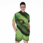 Green Tree Python Snake Print Men's Rompers