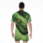 Green Tree Python Snake Print Men's Rompers