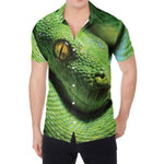 Green Tree Python Snake Print Men's Shirt