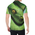 Green Tree Python Snake Print Men's Shirt
