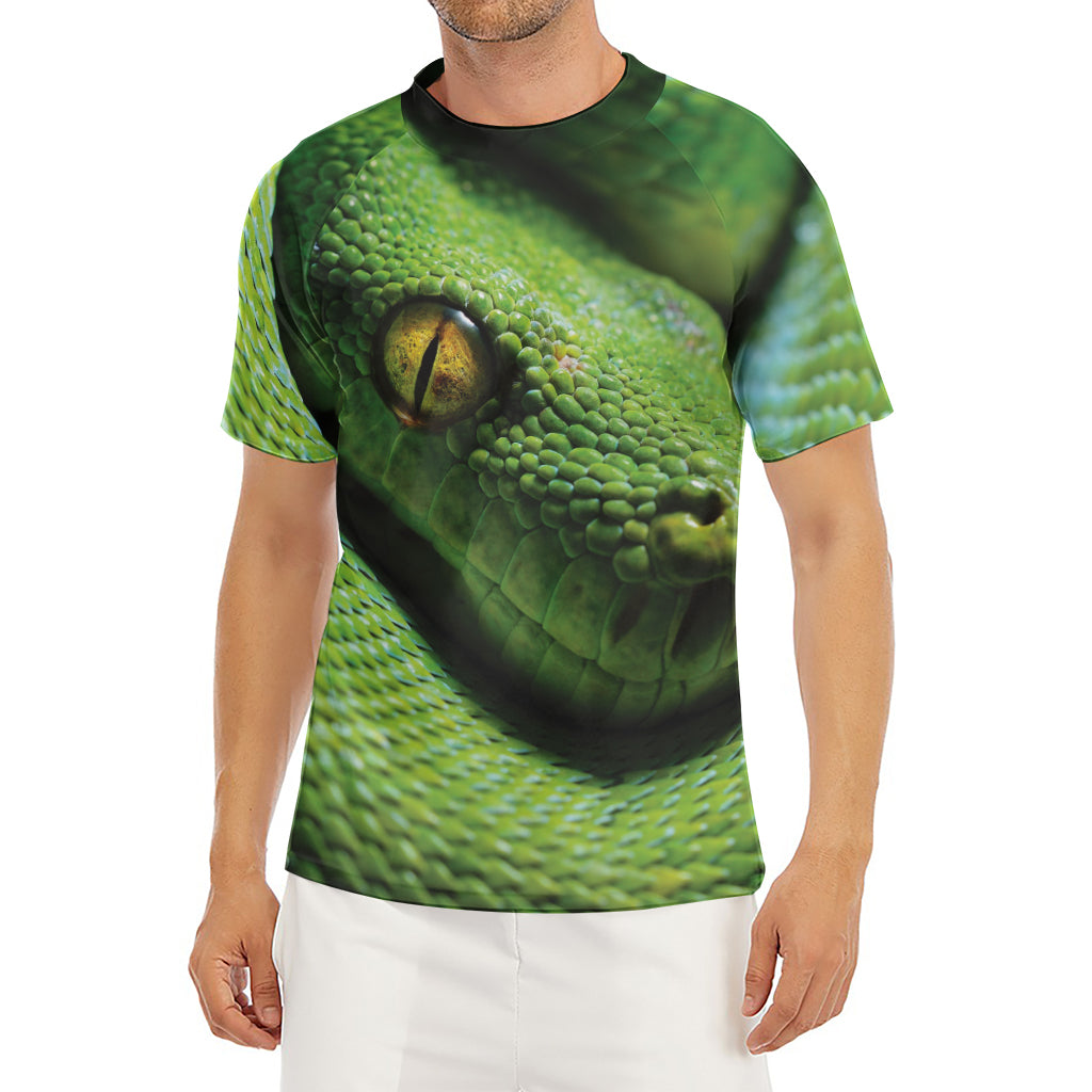 Green Tree Python Snake Print Men's Short Sleeve Rash Guard