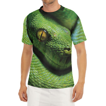 Green Tree Python Snake Print Men's Short Sleeve Rash Guard