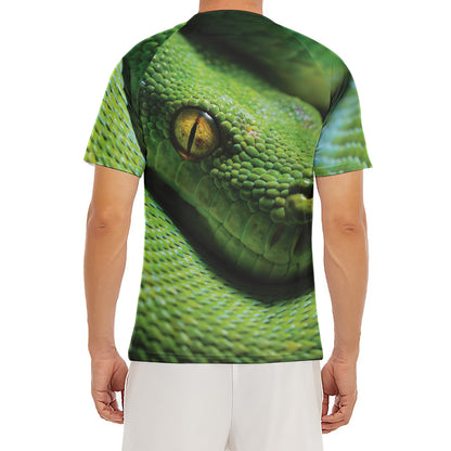 Green Tree Python Snake Print Men's Short Sleeve Rash Guard
