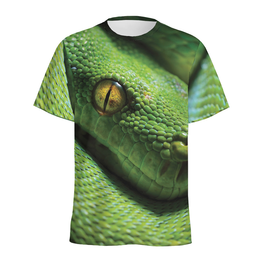 Green Tree Python Snake Print Men's Sports T-Shirt