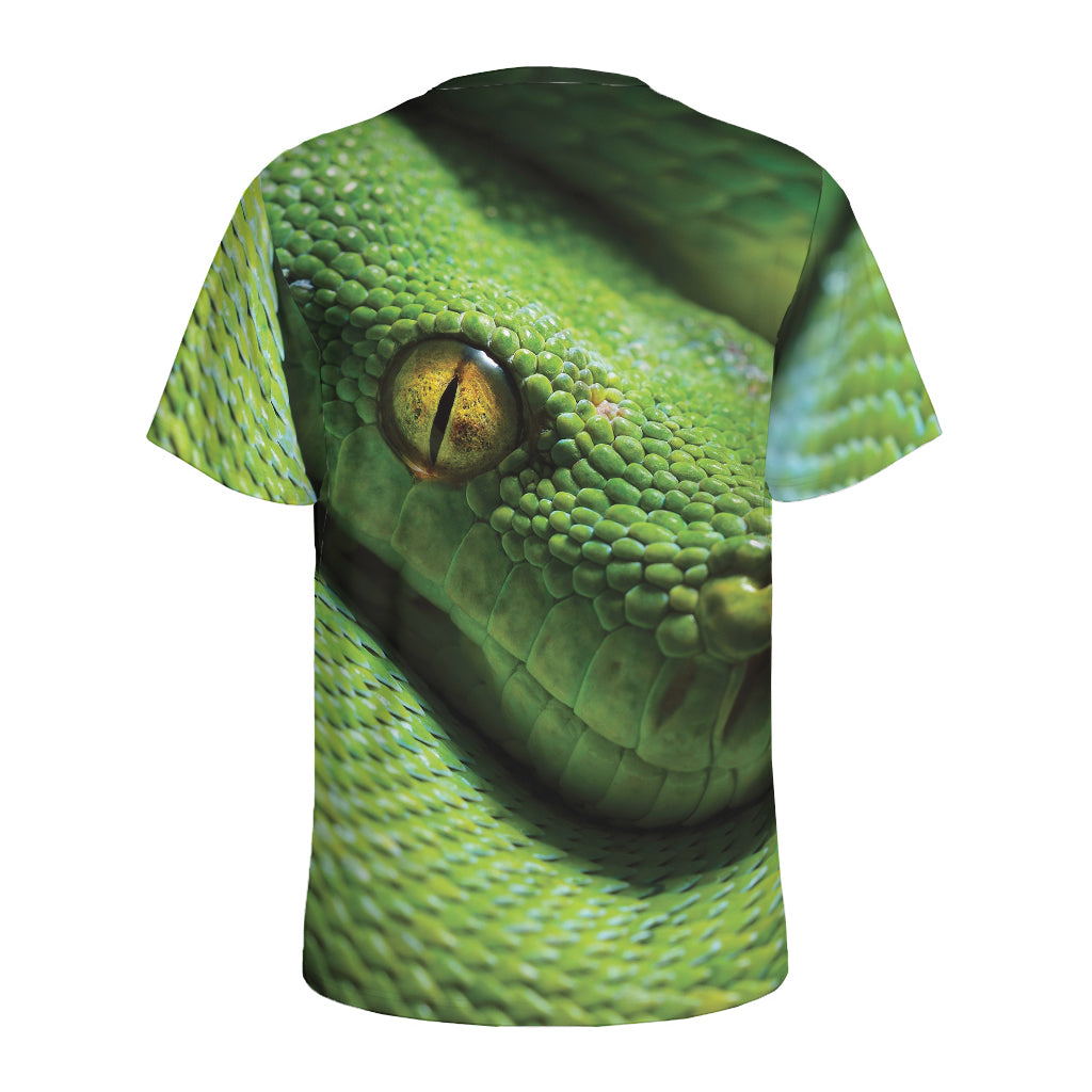 Green Tree Python Snake Print Men's Sports T-Shirt