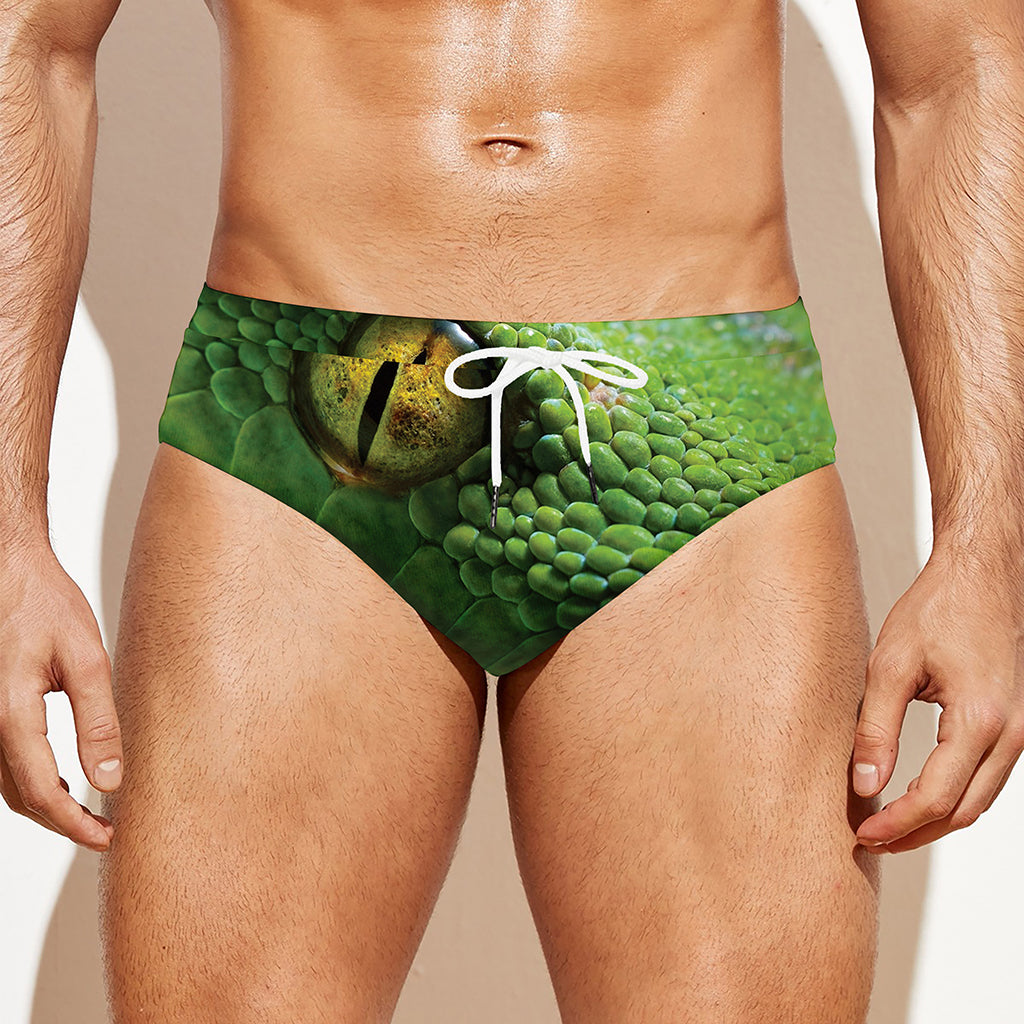 Green Tree Python Snake Print Men's Swim Briefs