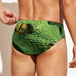 Green Tree Python Snake Print Men's Swim Briefs