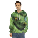 Green Tree Python Snake Print Men's Velvet Pullover Hoodie