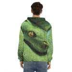 Green Tree Python Snake Print Men's Velvet Pullover Hoodie