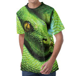 Green Tree Python Snake Print Men's Velvet T-Shirt