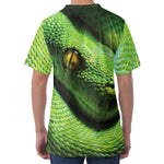 Green Tree Python Snake Print Men's Velvet T-Shirt