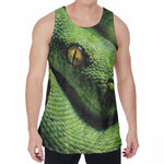 Green Tree Python Snake Print Men's Velvet Tank Top