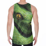 Green Tree Python Snake Print Men's Velvet Tank Top