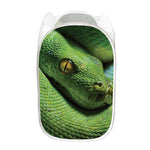 Green Tree Python Snake Print Mesh Laundry Hamper