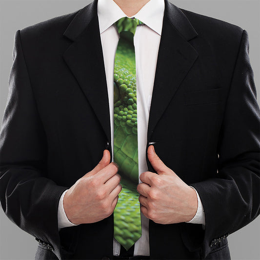 Green Tree Python Snake Print Necktie