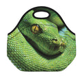 Green Tree Python Snake Print Neoprene Lunch Bag