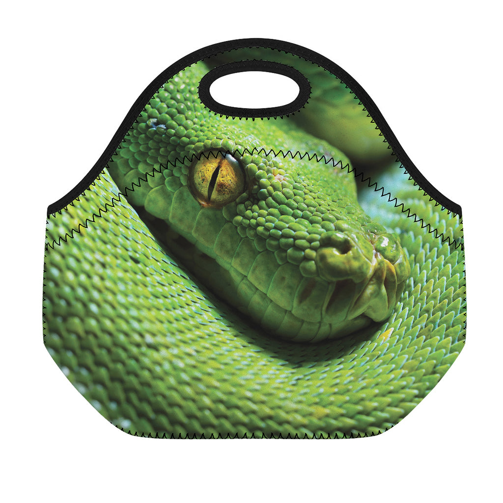 Green Tree Python Snake Print Neoprene Lunch Bag
