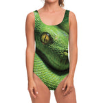 Green Tree Python Snake Print One Piece Swimsuit
