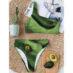 Green Tree Python Snake Print One Shoulder Bikini Top