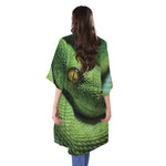 Green Tree Python Snake Print Open Front Beach Cover Up