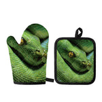 Green Tree Python Snake Print Oven Mitt And Pot Holder Set