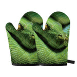 Green Tree Python Snake Print Oven Mitts