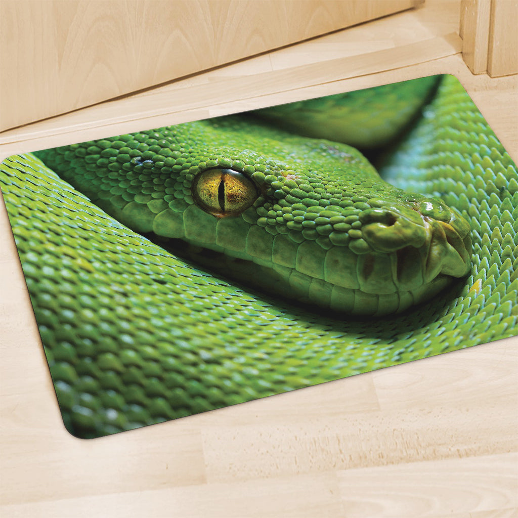 Green Tree Python Snake Print Polyester Doormat