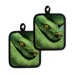 Green Tree Python Snake Print Pot Holders