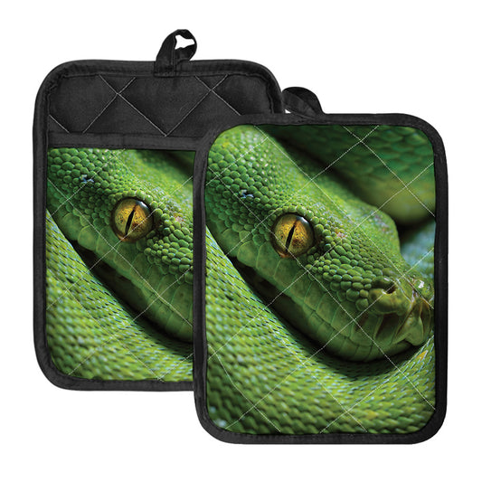 Green Tree Python Snake Print Pot Holders With Pocket