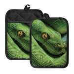 Green Tree Python Snake Print Pot Holders With Pocket