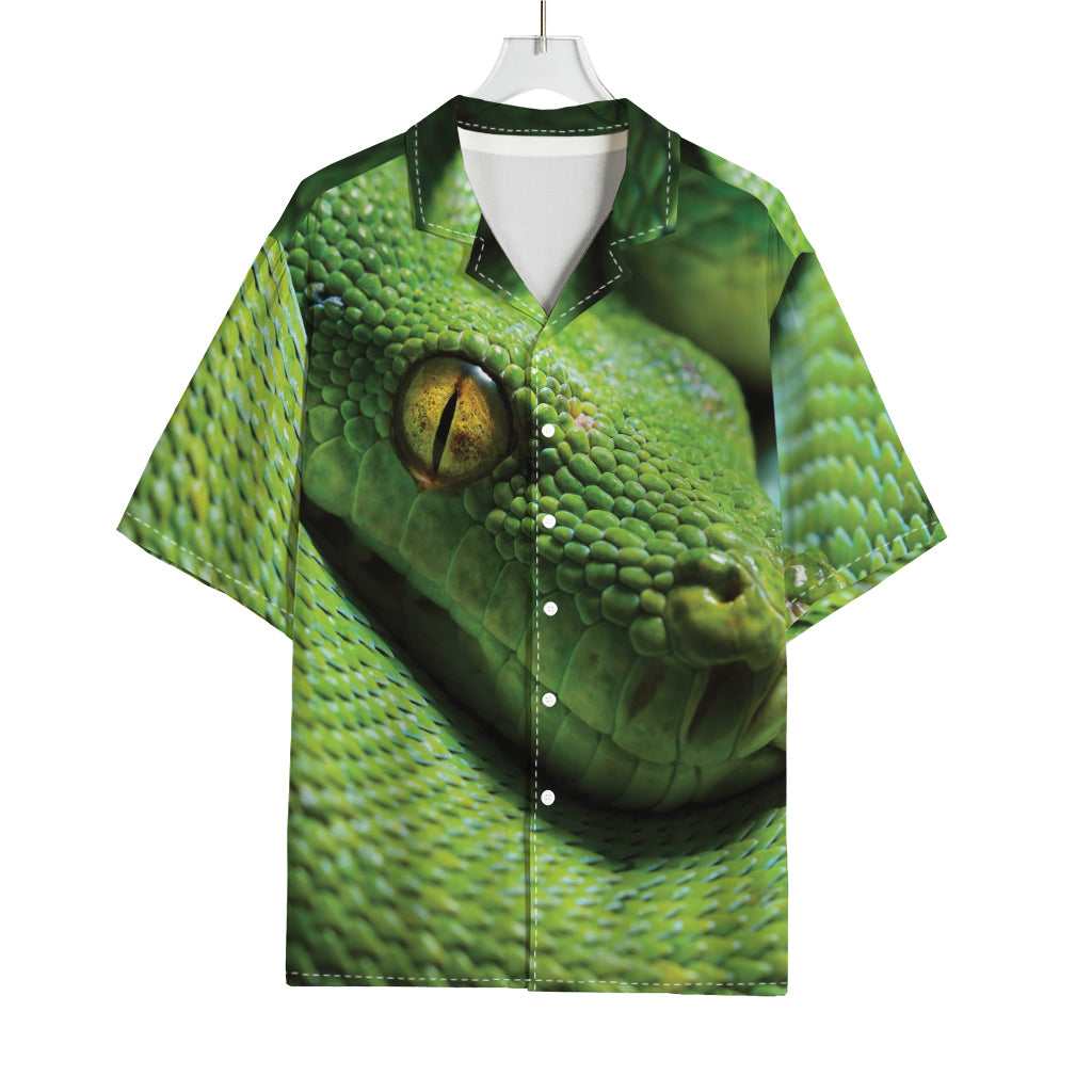 Green Tree Python Snake Print Rayon Hawaiian Shirt