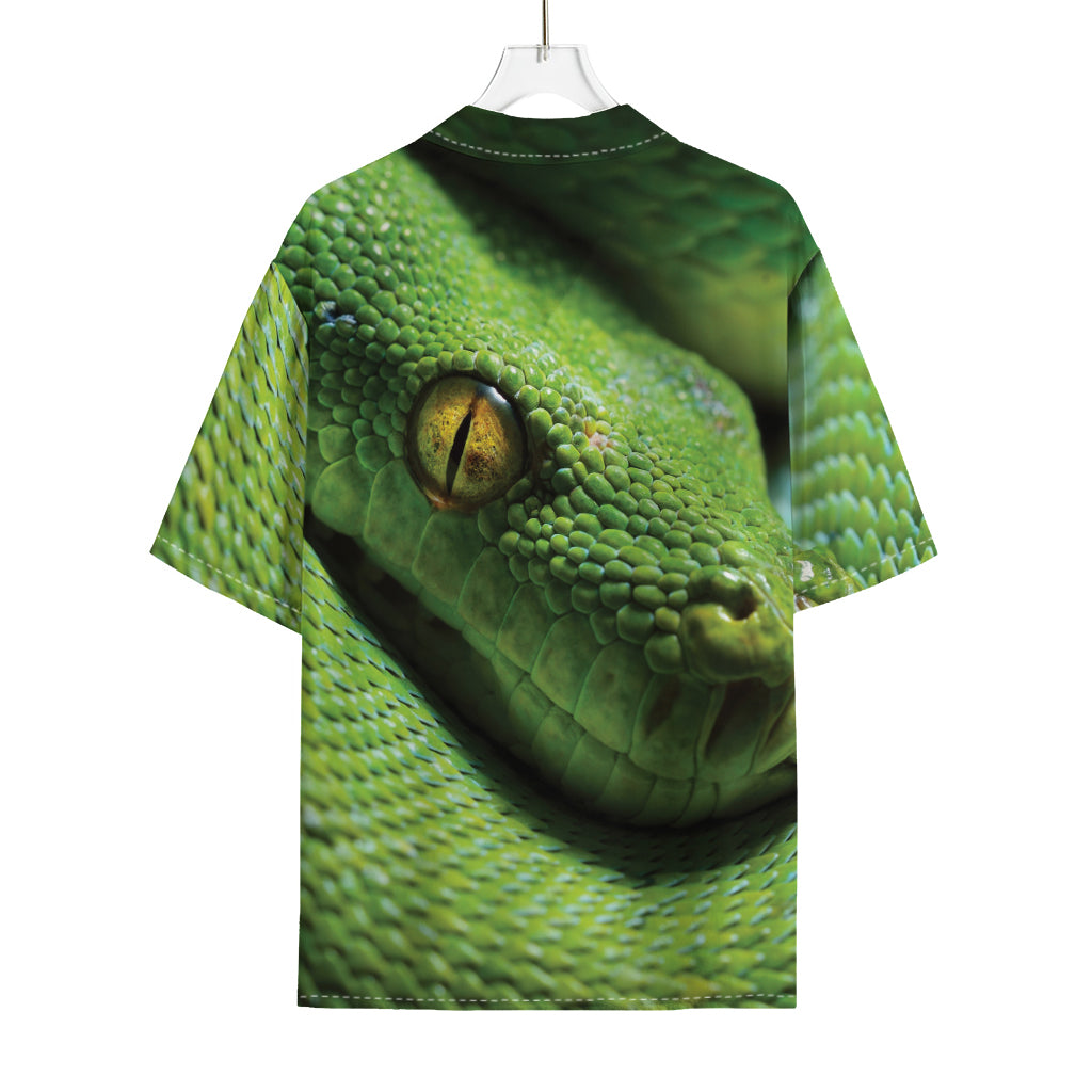 Green Tree Python Snake Print Rayon Hawaiian Shirt