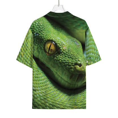 Green Tree Python Snake Print Rayon Hawaiian Shirt