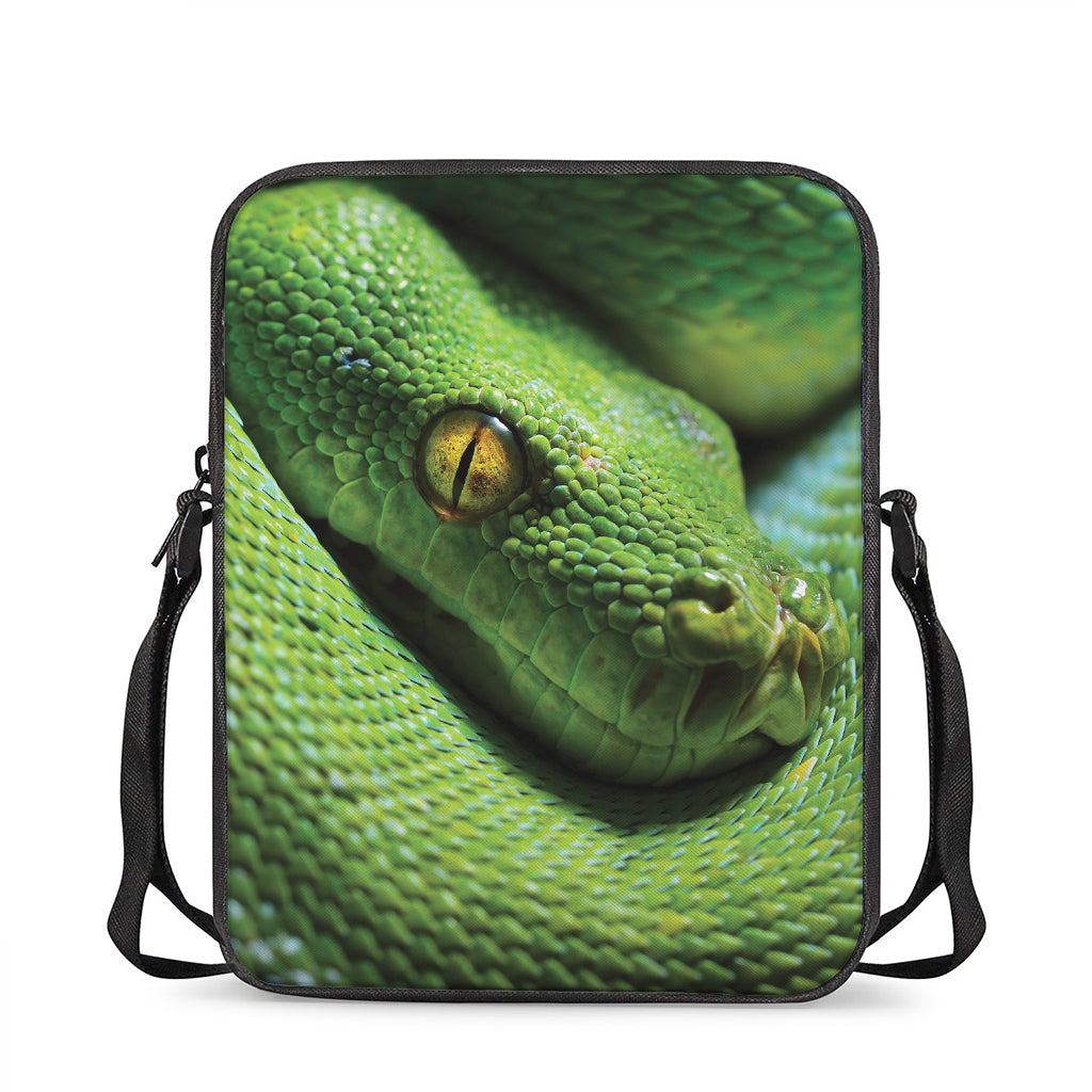 Green Tree Python Snake Print Rectangular Crossbody Bag