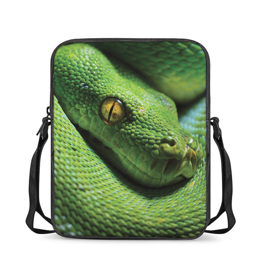 Green Tree Python Snake Print Rectangular Crossbody Bag
