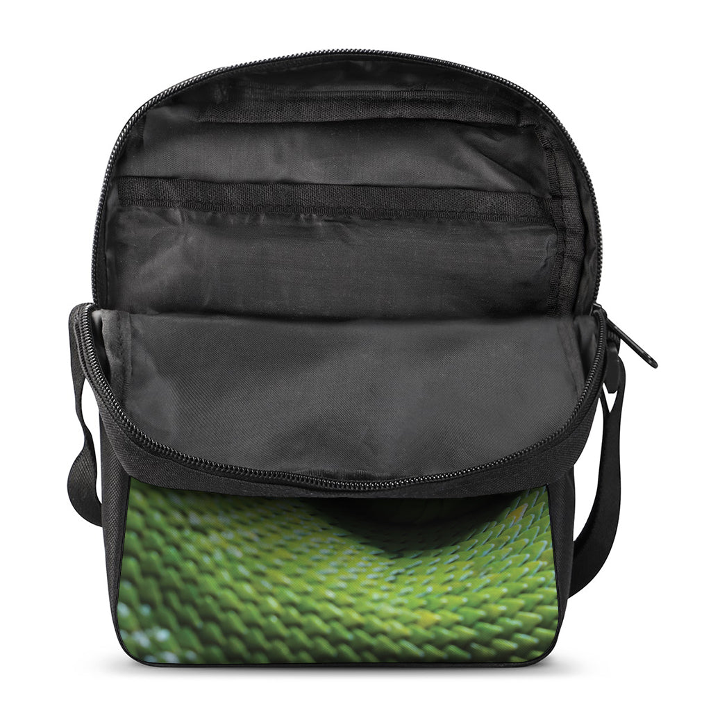 Green Tree Python Snake Print Rectangular Crossbody Bag