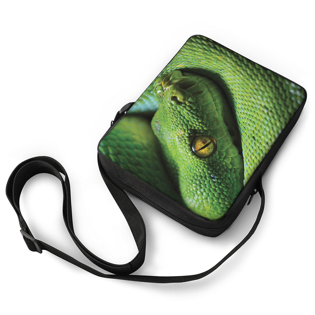 Green Tree Python Snake Print Rectangular Crossbody Bag