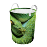 Green Tree Python Snake Print Round Laundry Basket