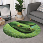 Green Tree Python Snake Print Round Rug