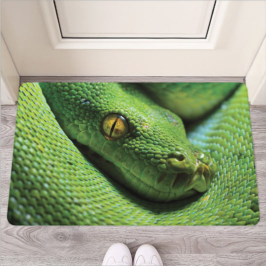 Green Tree Python Snake Print Rubber Doormat