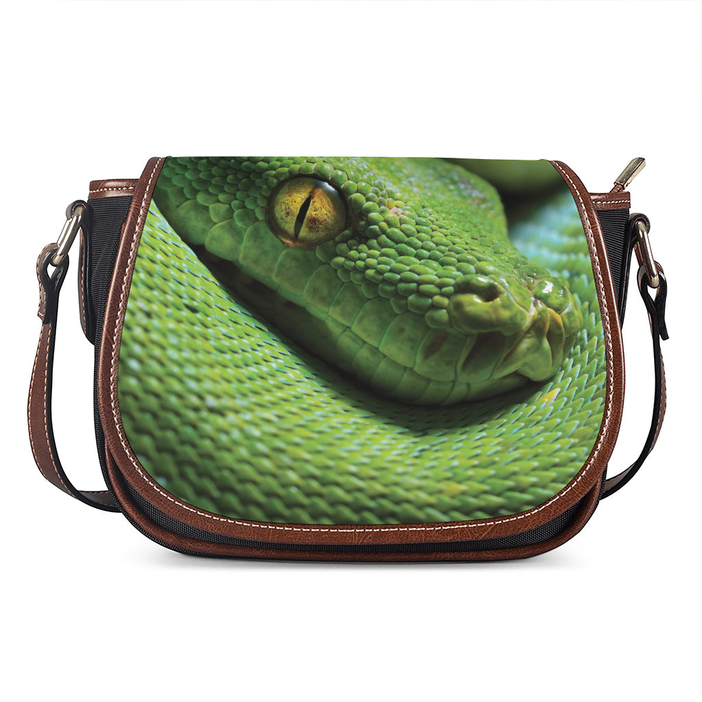 Green Tree Python Snake Print Saddle Bag