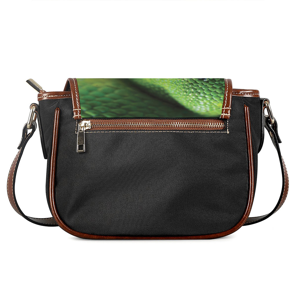 Green Tree Python Snake Print Saddle Bag