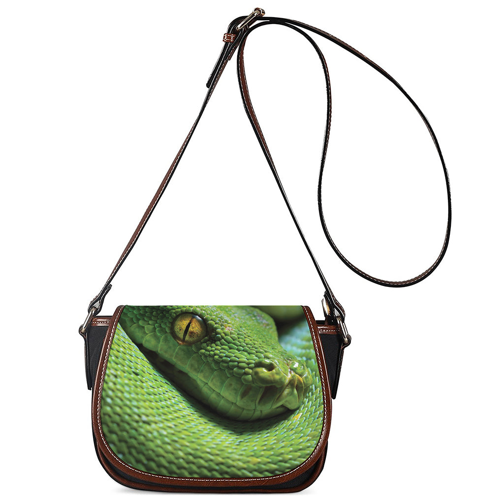 Green Tree Python Snake Print Saddle Bag