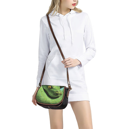 Green Tree Python Snake Print Saddle Bag