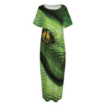 Green Tree Python Snake Print Short Sleeve Long Nightdress