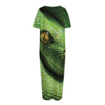 Green Tree Python Snake Print Short Sleeve Long Nightdress