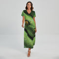Green Tree Python Snake Print Short Sleeve Maxi Dress