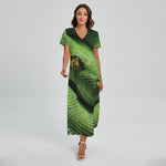 Green Tree Python Snake Print Short Sleeve Maxi Dress